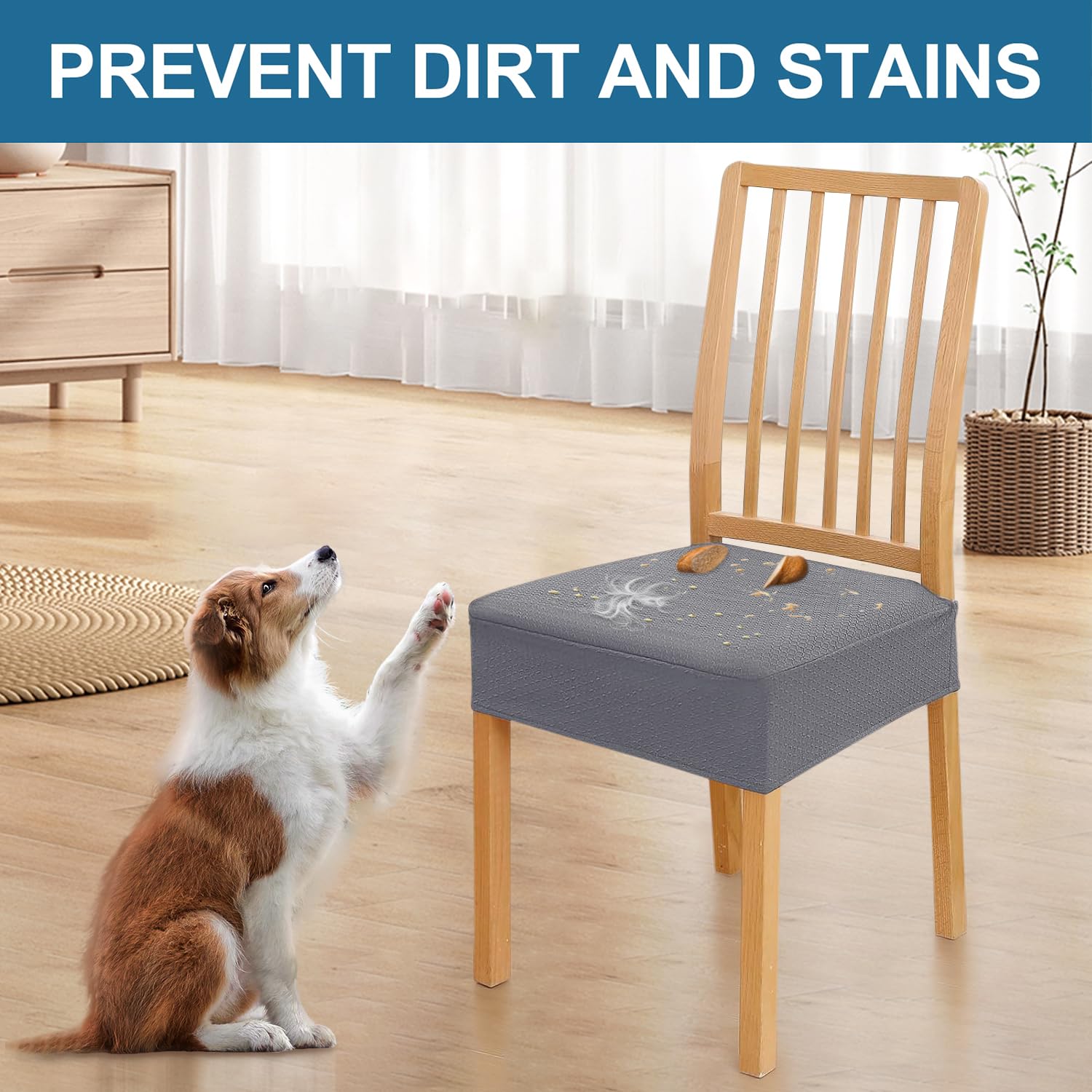 Smiry lattice jacquard pattern in grey adds decorative texture to chairs.