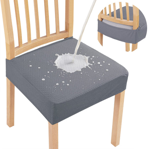 Smiry waterproof seat cover on a dining chair protecting upholstery from spills.