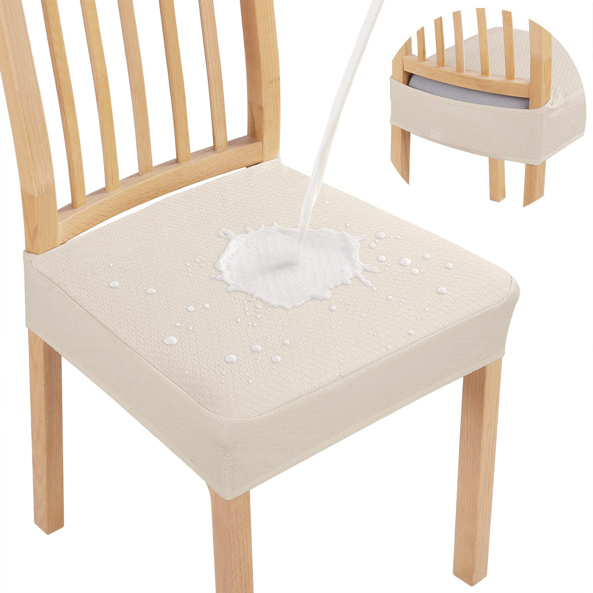 Smiry waterproof seat covers set of 4 beige, front view protecting chairs from spills