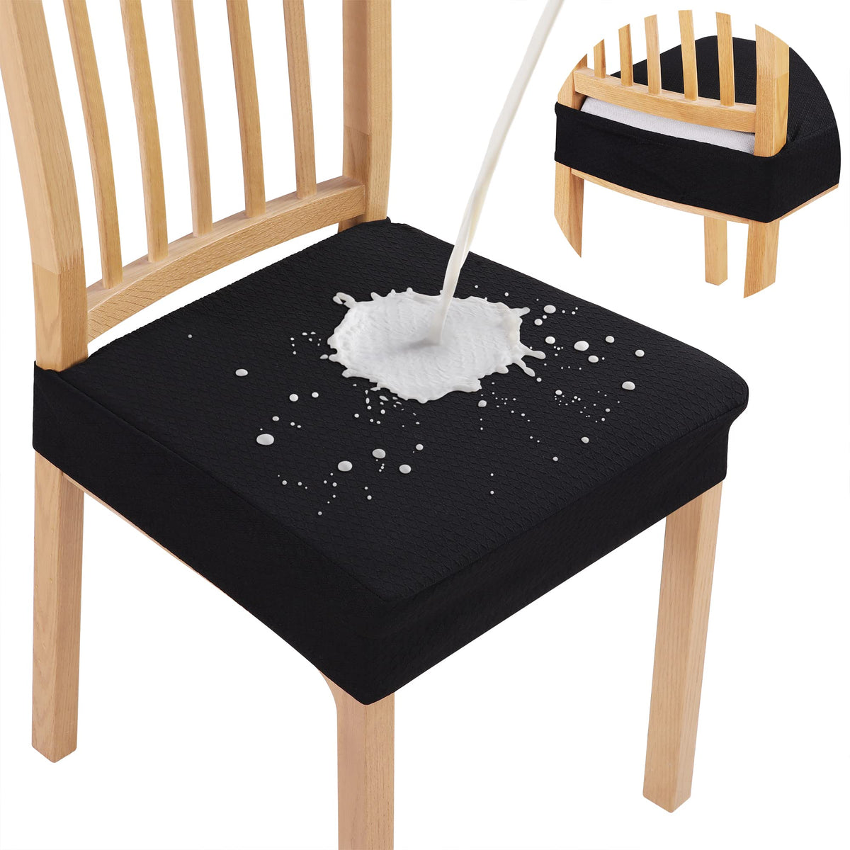 Smiry waterproof seat covers protect dining chairs from spills and stains.