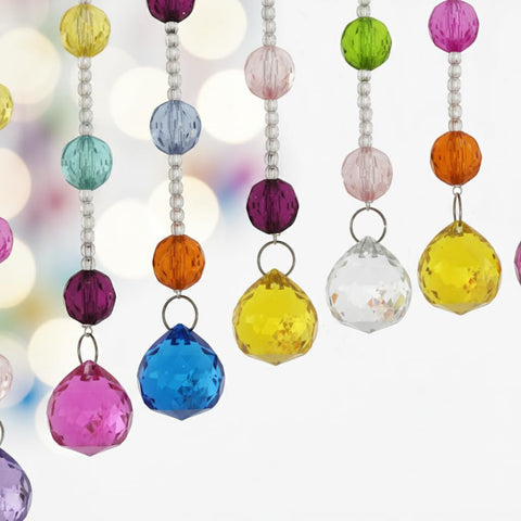 Smongdelis colorful beads in living room add playful energy.