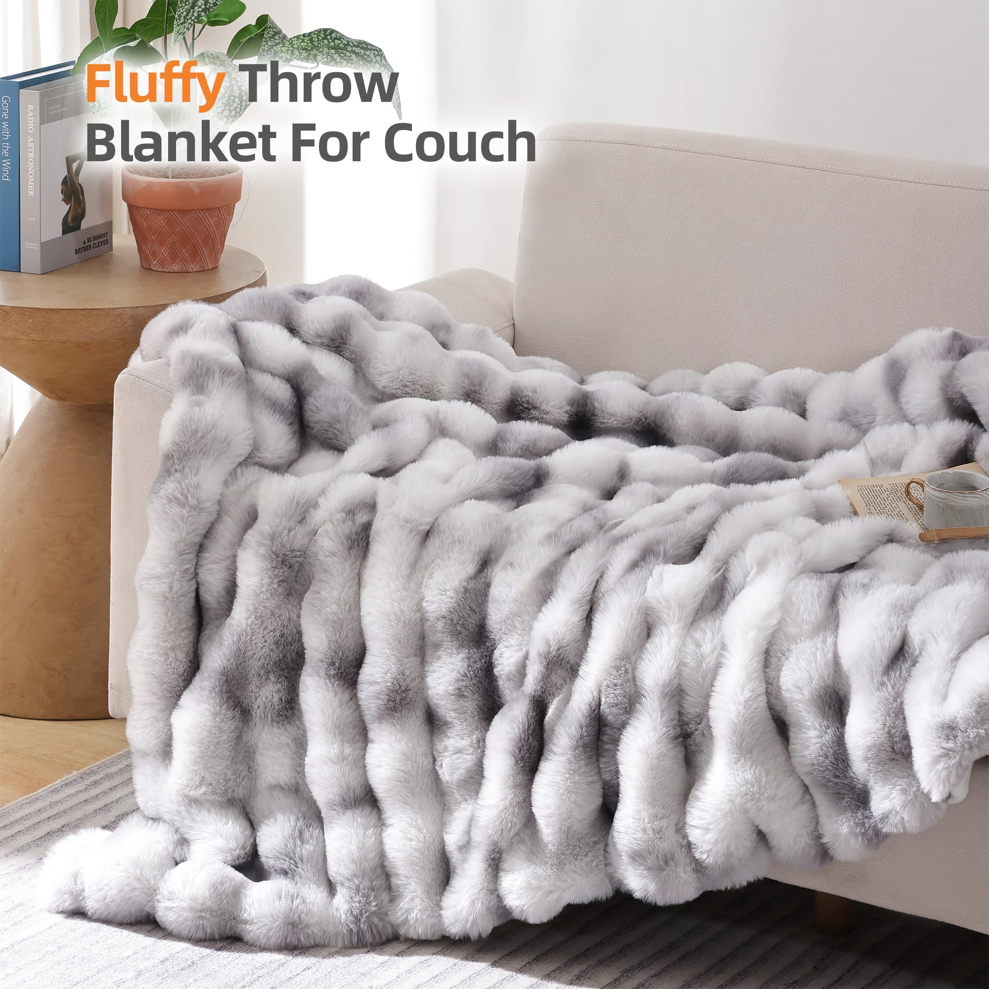 Smoofy faux fur blanket close-up showcases cloud-like softness for lounging.