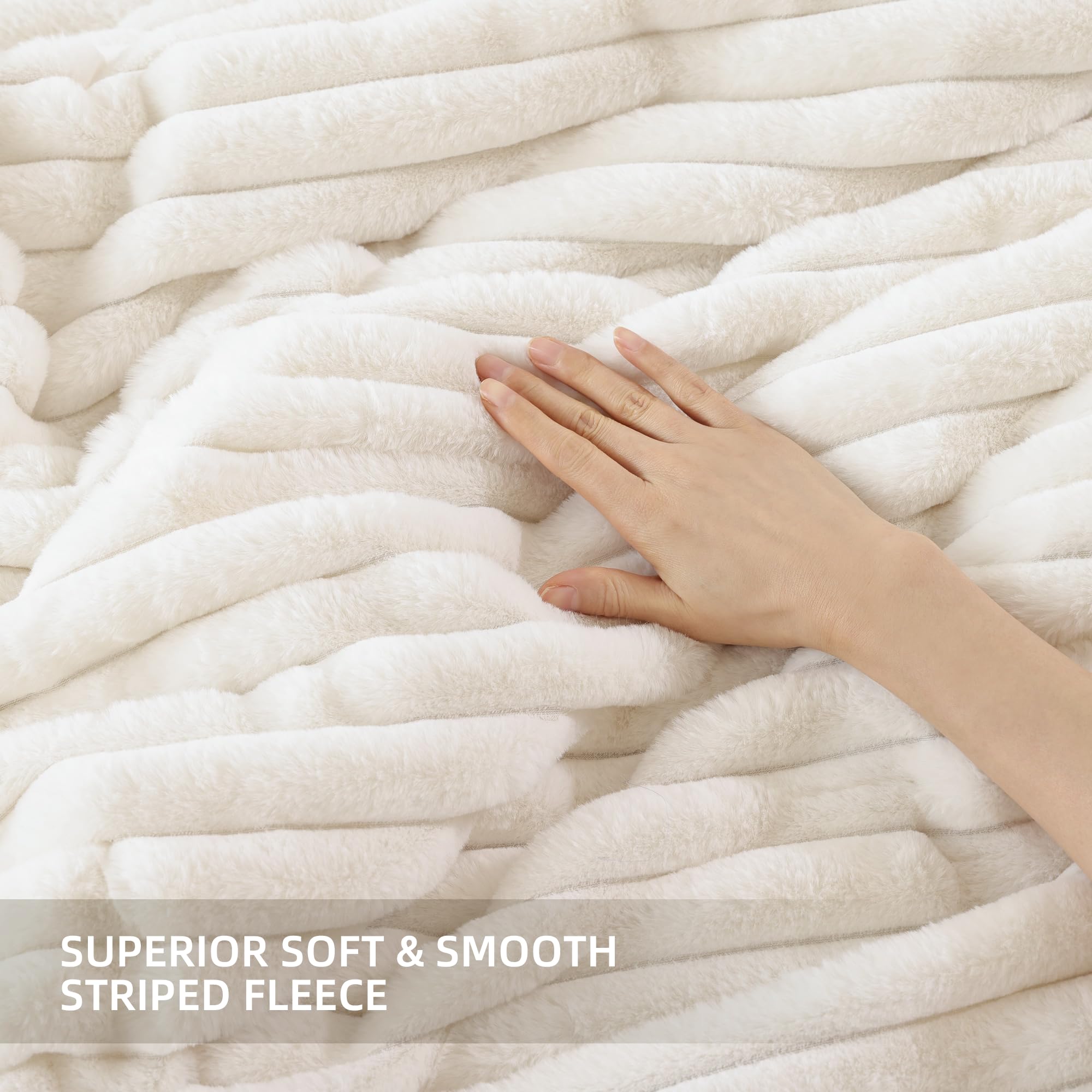 Smoofy cream comforter includes two pillowcases with beige plush finish