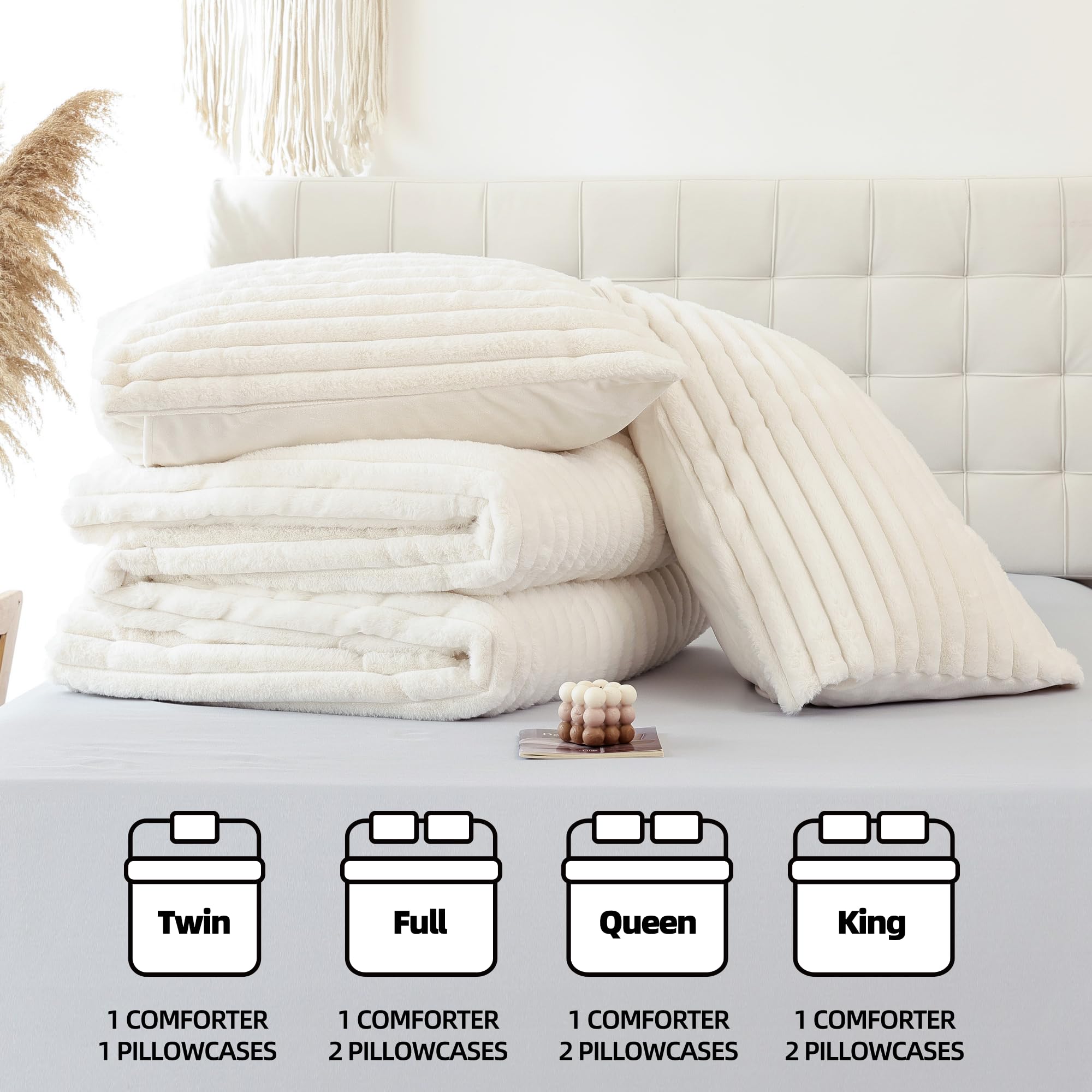 Smoofy cream comforter set with two pillowcases ready for gifting