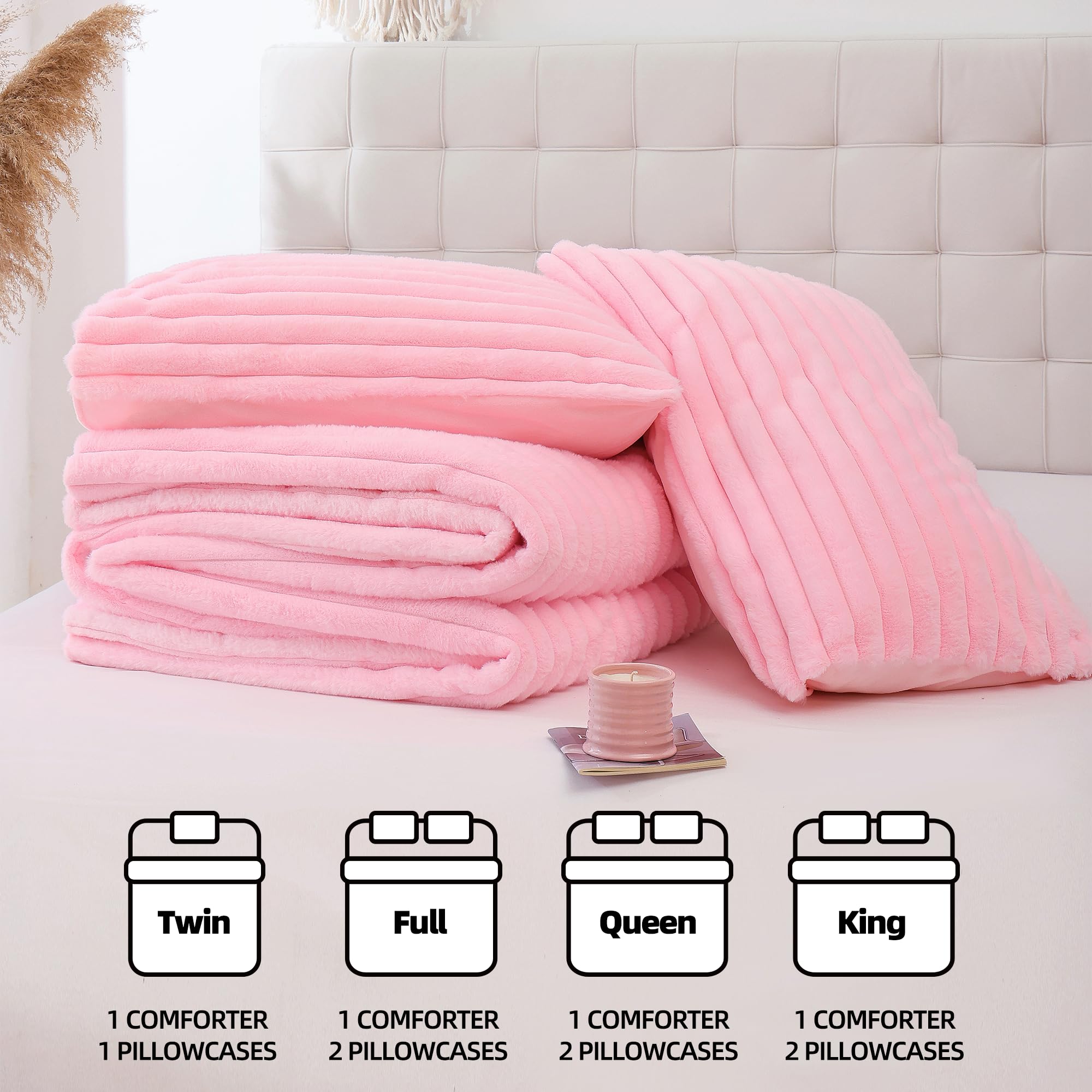 Smoofy Fluffy Queen 3-piece bedding set in pink for cozy nights