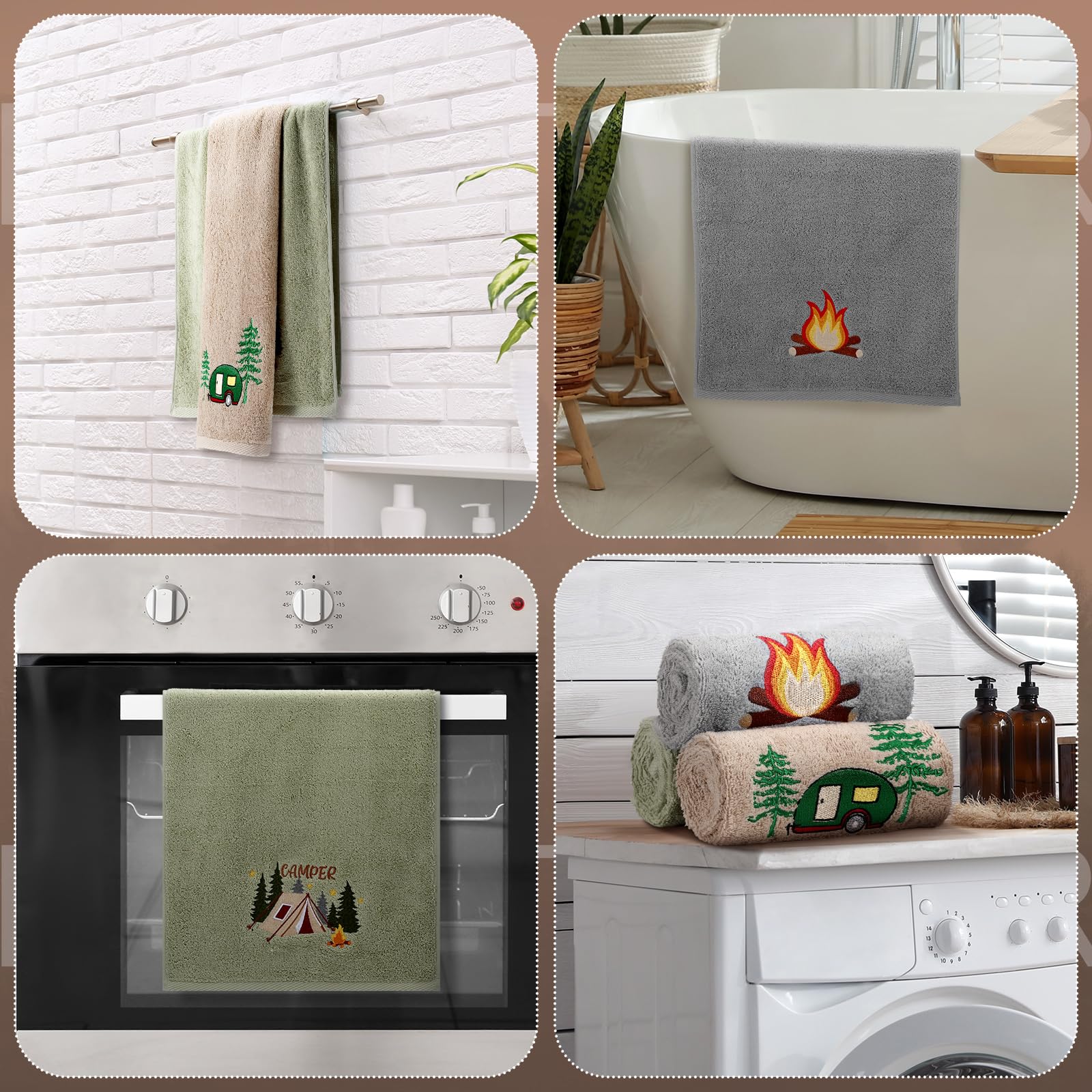 SmoothNovelty camping theme embroidery towels brighten kitchen and bath spaces