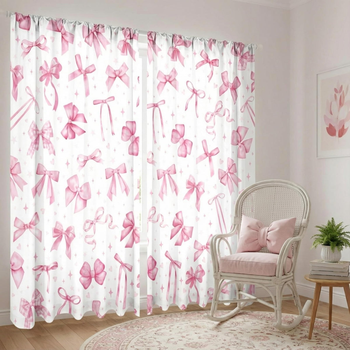 SmoothNovelty pink bow curtains for living room offer stylish color and easy privacy.