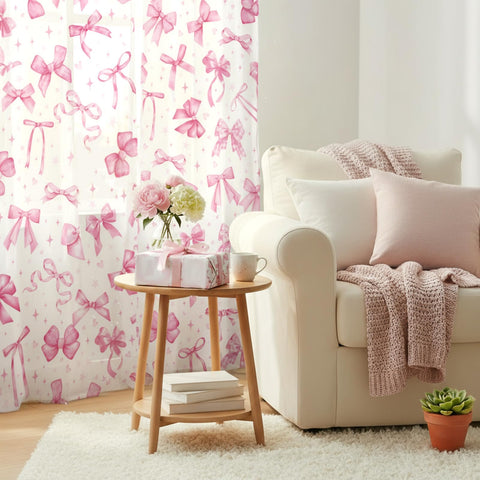 SmoothNovelty pink bow curtains pair set enhances decor with charming coordinated accents.