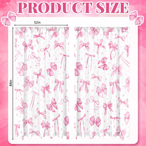 SmoothNovelty pink bow curtains feature rod pockets for quick, clean hanging.