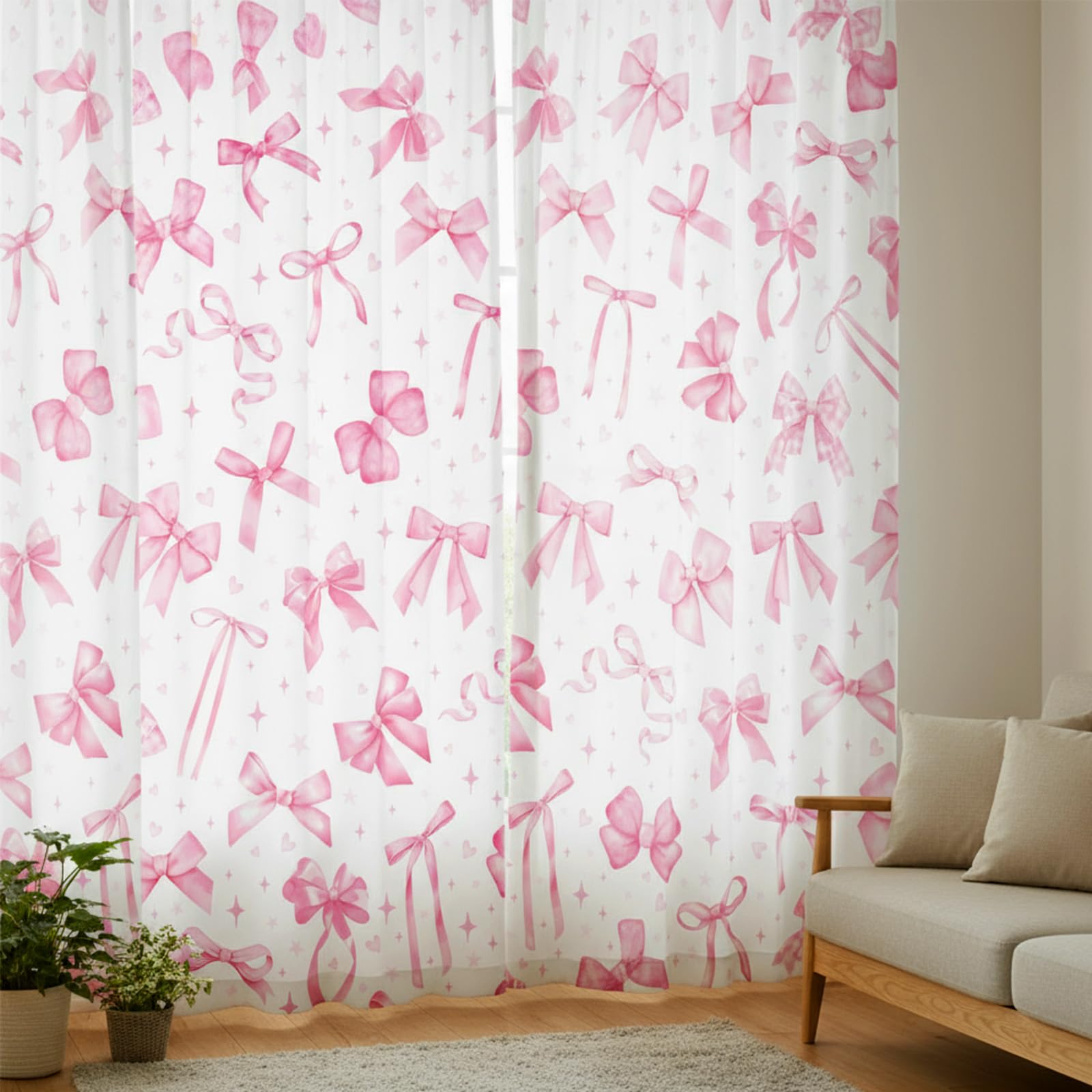 SmoothNovelty pink bow curtains resist fading and stay vibrant after washing.