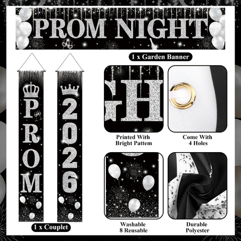 SmoothNovelty silver and black prom banner adds elegance to celebrations