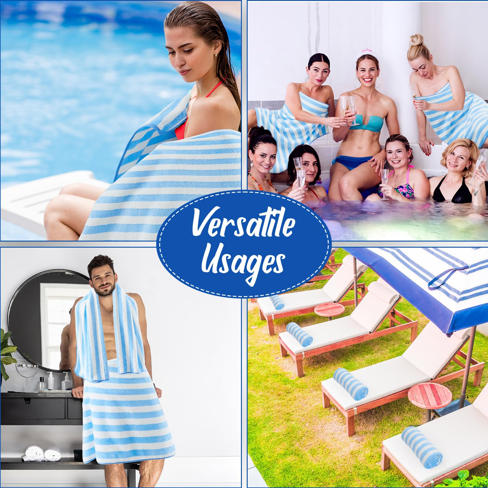 SmoothNovelty striped light-blue towel adding poolside style and versatile use.