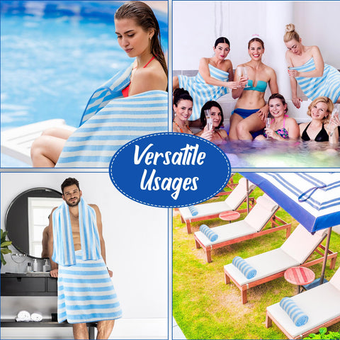 SmoothNovelty striped light-blue towel adding poolside style and versatile use.