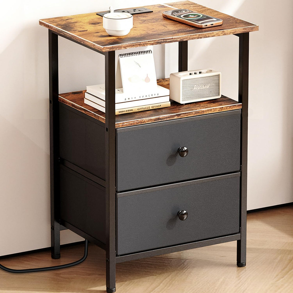 Smoproper nightstand charging-station close-up with outlets for easy bedside charging
