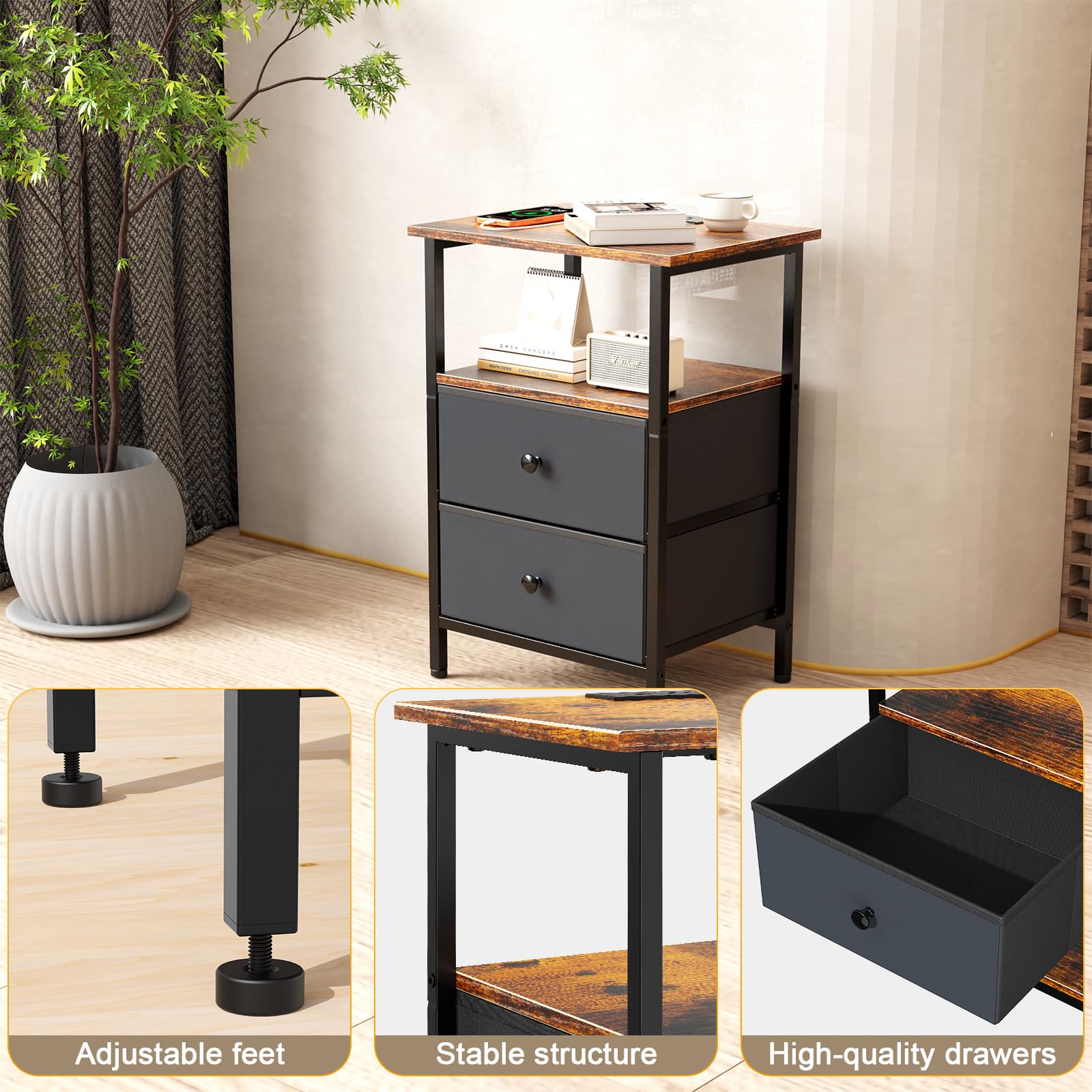 Smoproper nightstand sturdy-metal-frame supports up to 100 lbs