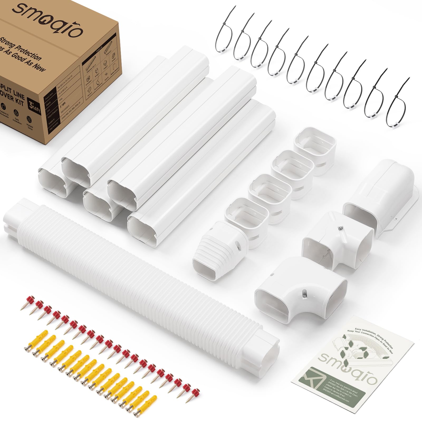 SMOQIO line set cover 3in 10ft demonstrates simple two-piece assembly for DIY installation.
