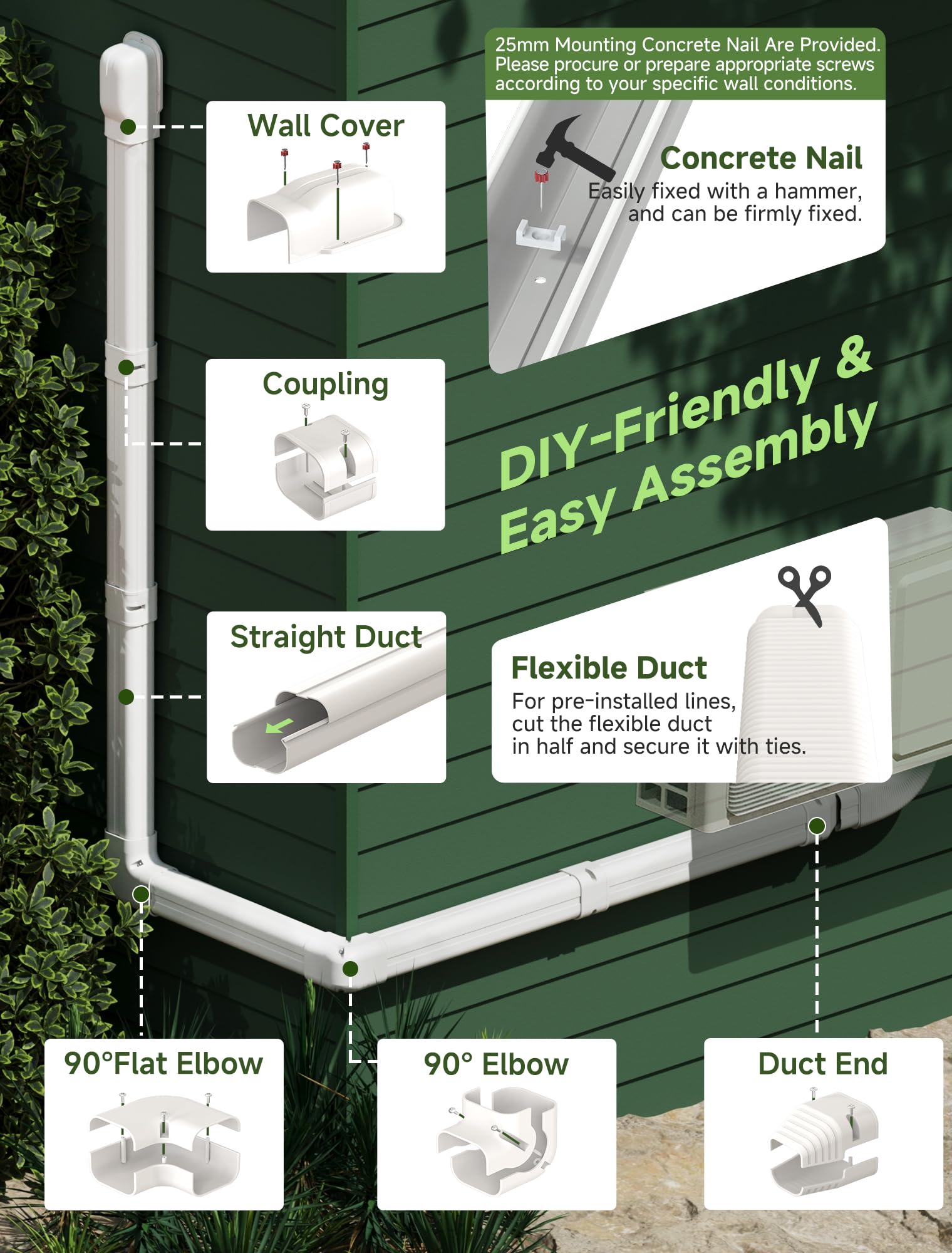 SMOQIO line set cover 3in 10ft includes installation accessories for customizable setup.