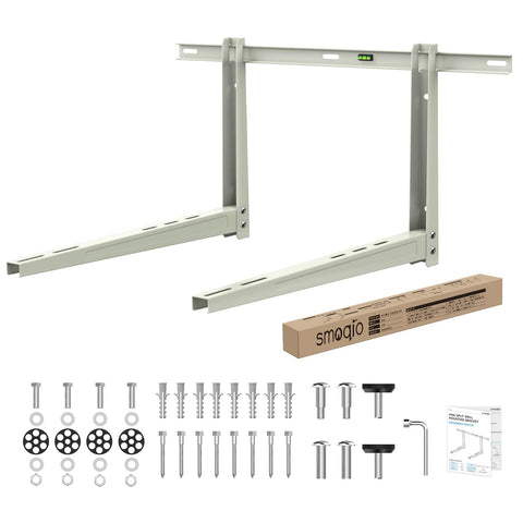 SMOQIO crossbar bracket secures outdoor mini split to wall for reliable support