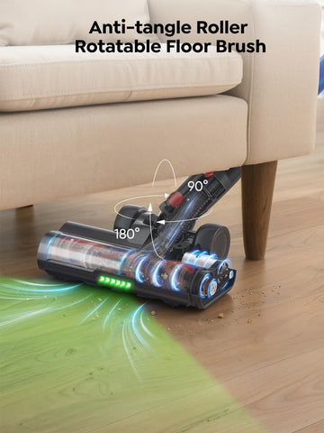 SMOTURE anti-tangle V-roll with green LED for hair-free cleaning.