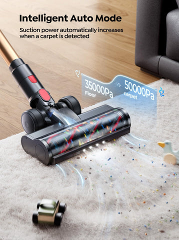 SMOTURE auto mode automatically increases suction on carpeted areas