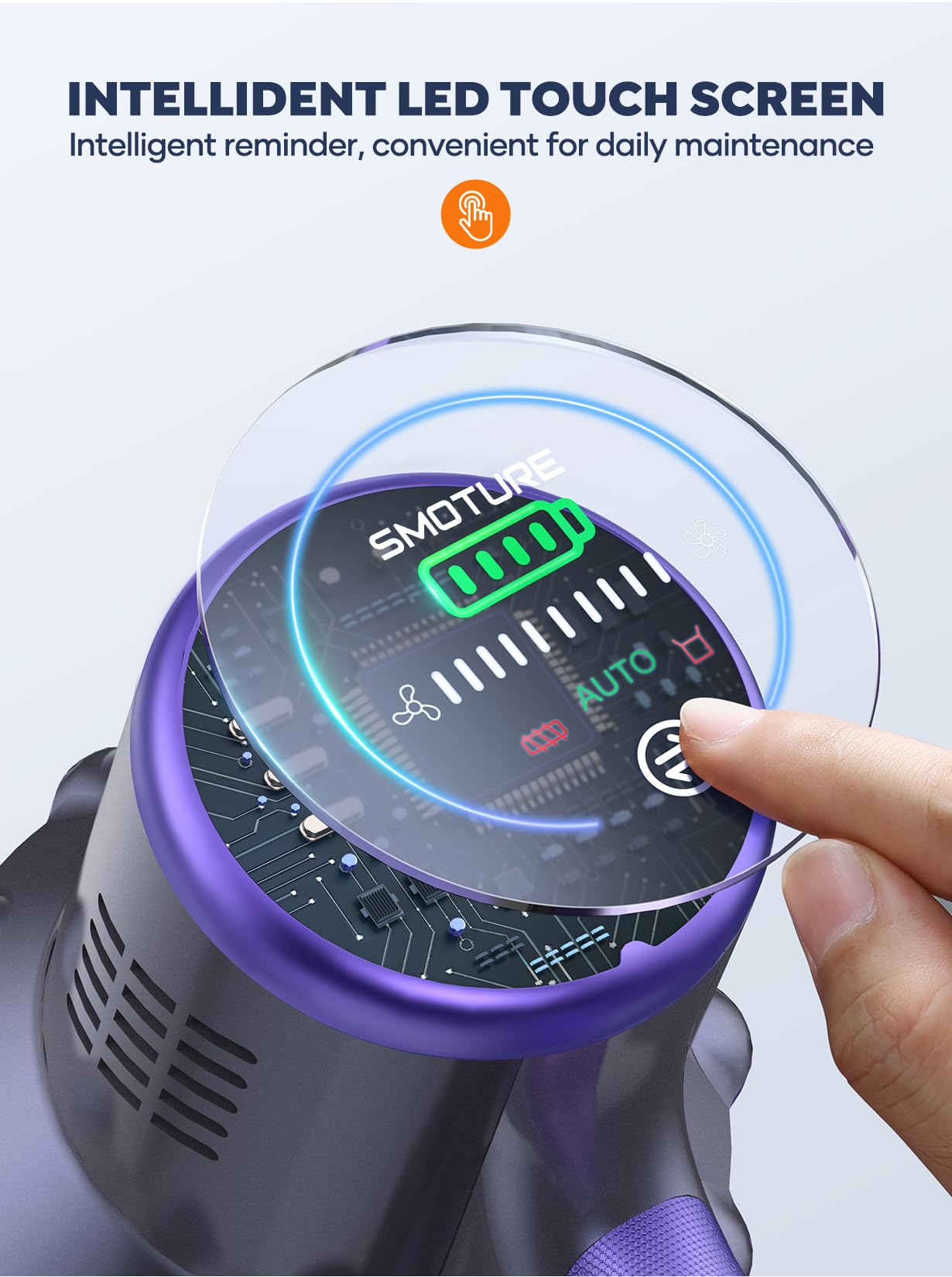 SMOTURE cordless vacuum with two removable batteries for extended cleaning sessions