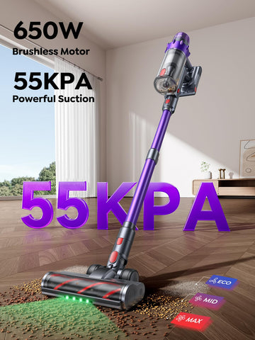 SMOTURE vacuum shows 55KPa suction for deep carpet and hard floor cleaning