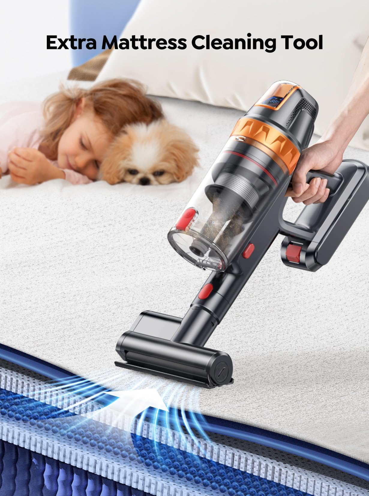 SMOTURE self-standing stick vacuum for easy pauses and storage