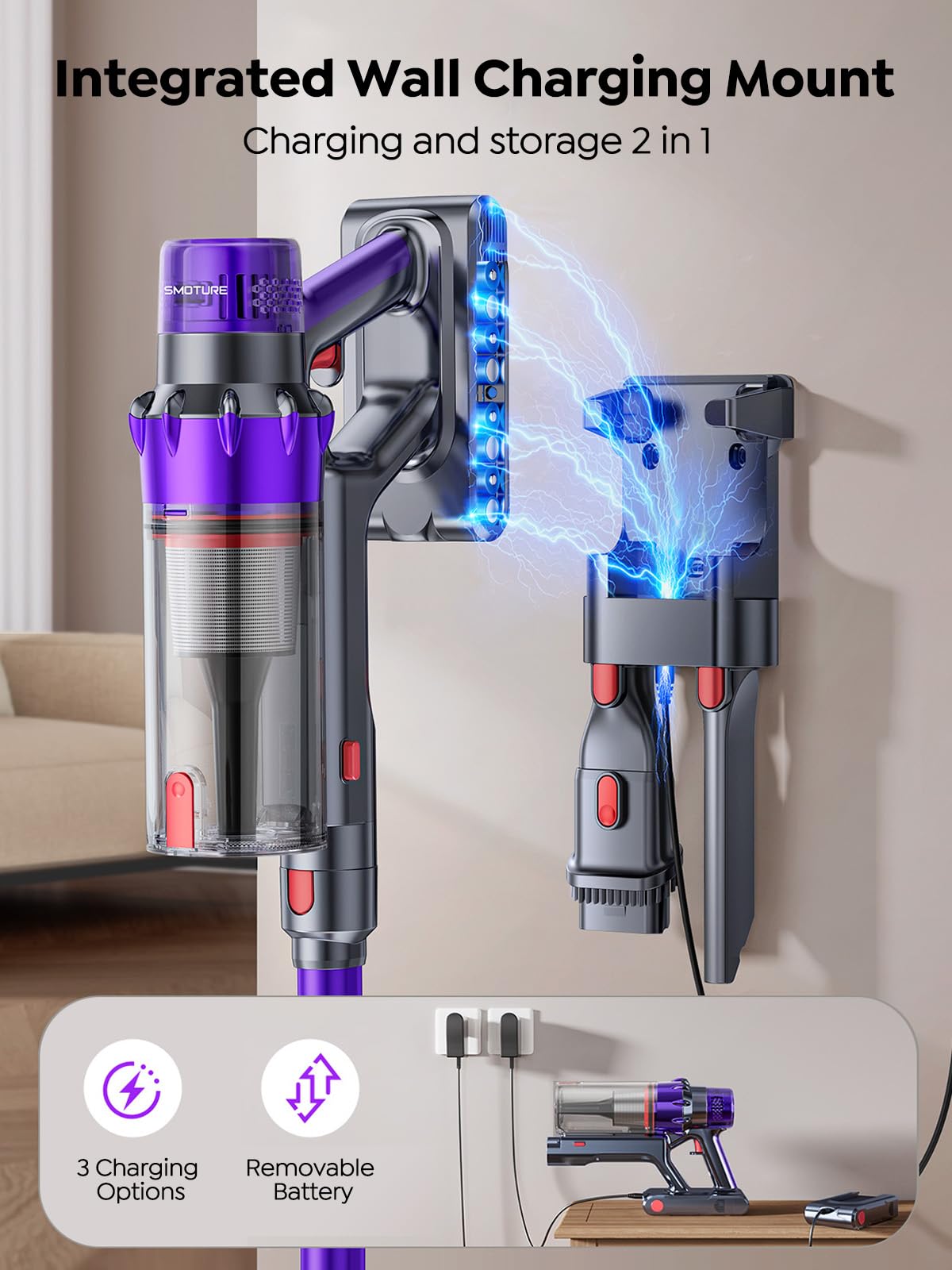 SMOTURE stand-up brush design prevents tipping and saves space