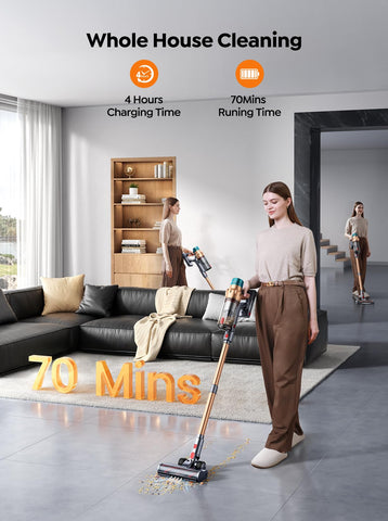 SMOTURE self-standing stick vacuum ready for a break and storage