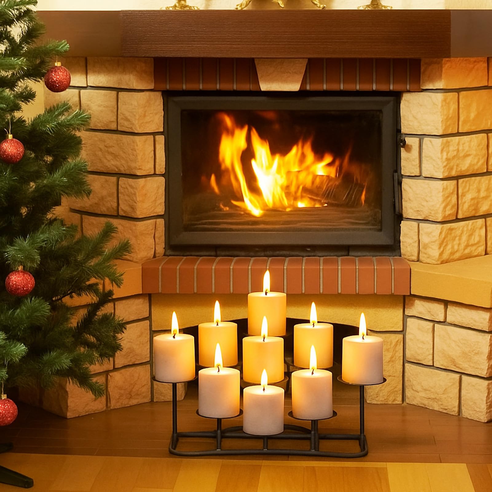Smtyle nine arm arrangement suits pillar candles for dramatic lighting