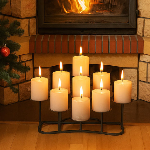 Smtyle fireplace candelabra on the mantle creates a warm inviting ambiance