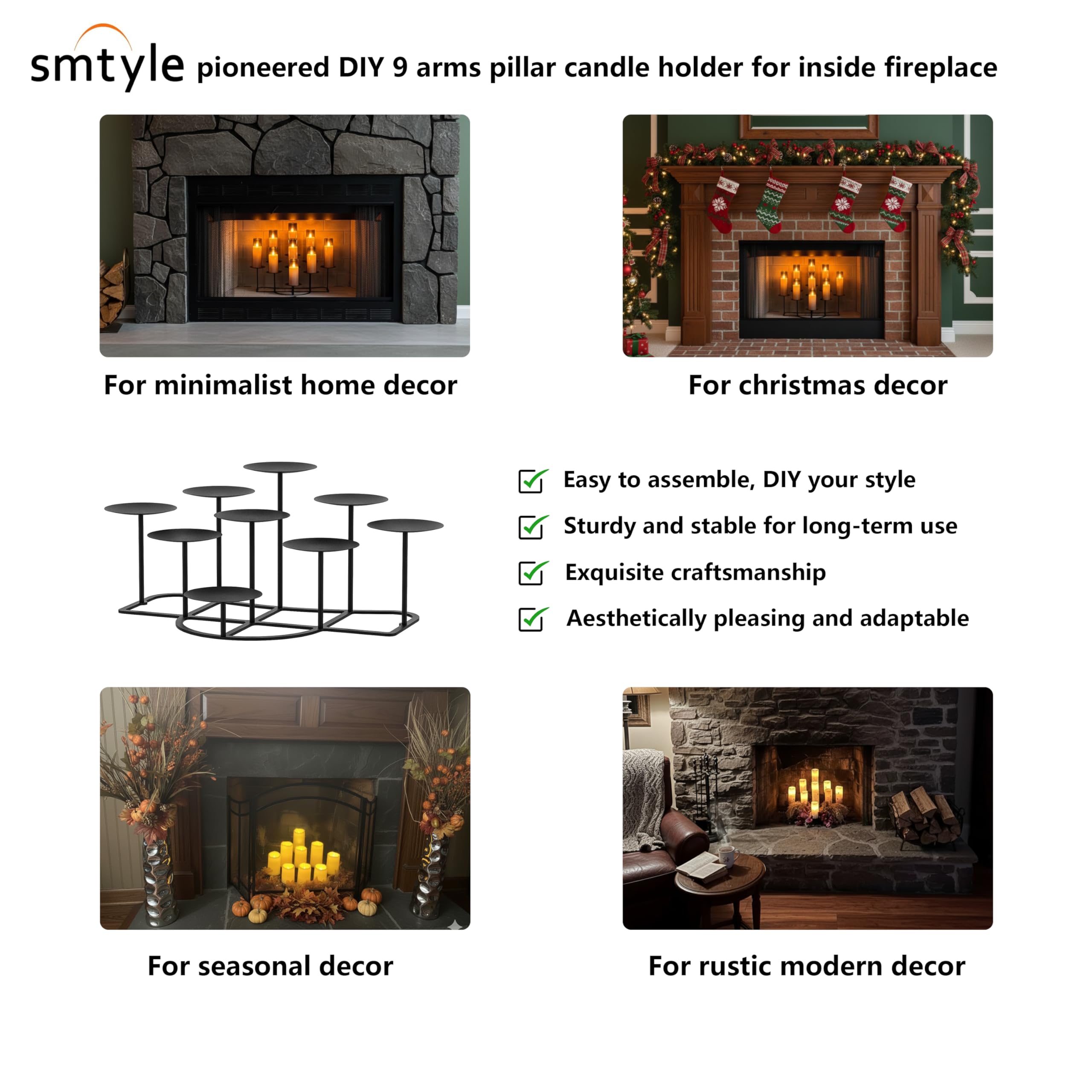 Smtyle candelabra with sturdy base prevents tipping for safe mantle displays