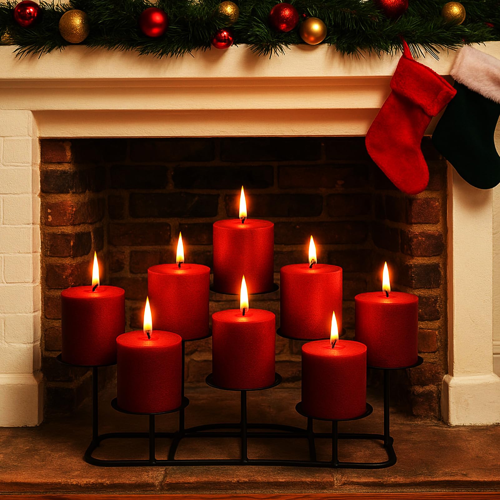 Smtyle candle holder enhances any fireplace or living room focal point