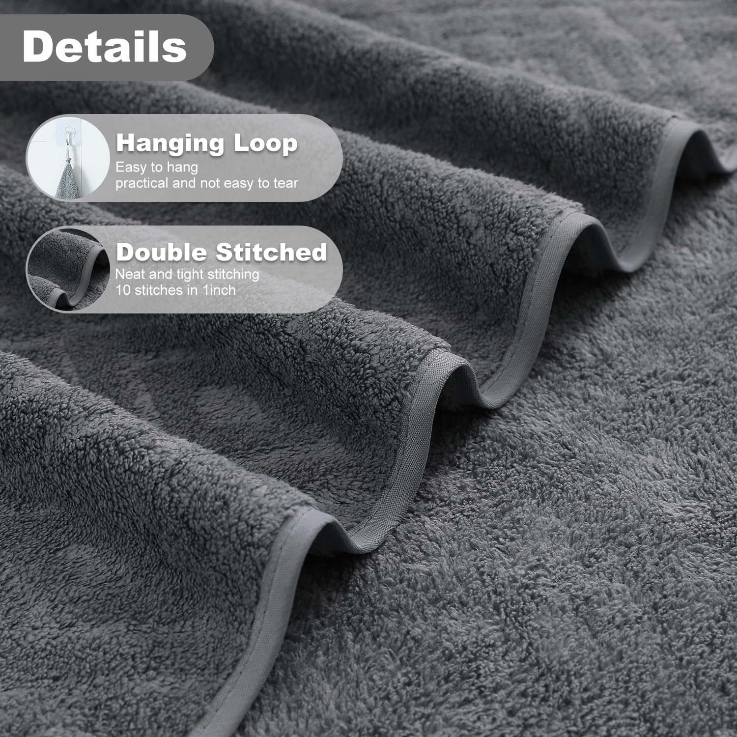 Smuge dark gray towels stacked neatly showcase quick-dry performance