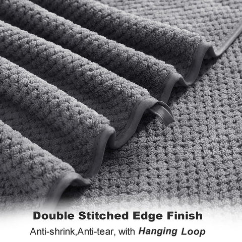 Smuge towel edge reinforced with double-needle stitching in gray