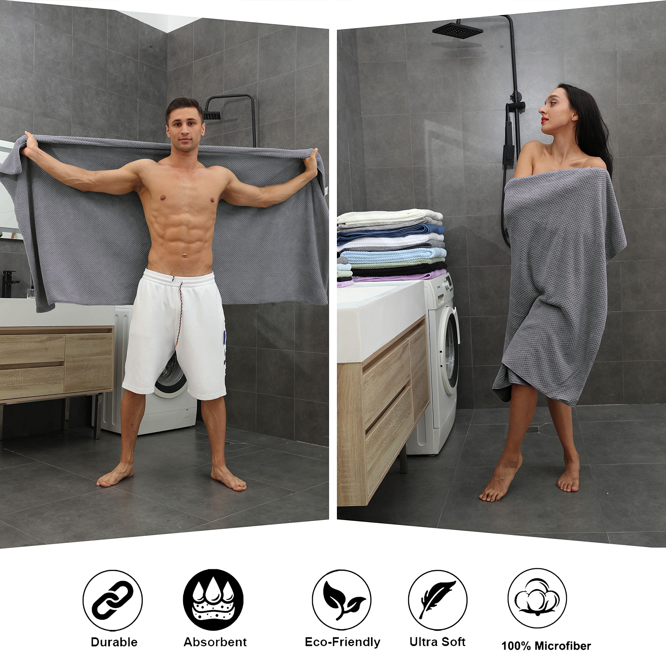 Smuge towels in washing machine with cold-water care in gray