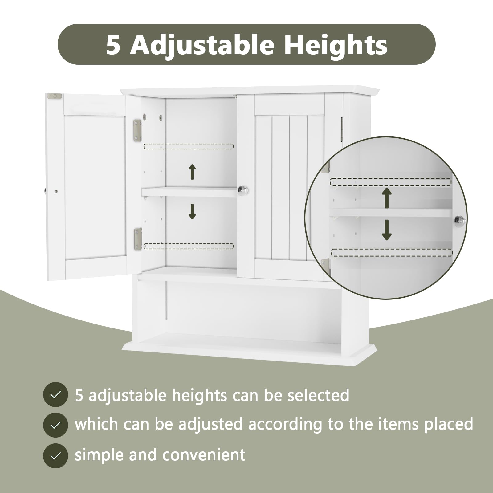 Smuxee adjustable shelves offer five height options for versatile organization.