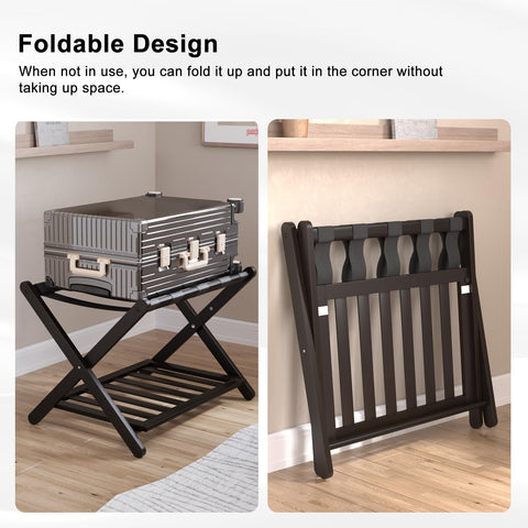 Smuxee folding luggage stand arrives assembled for quick setup.