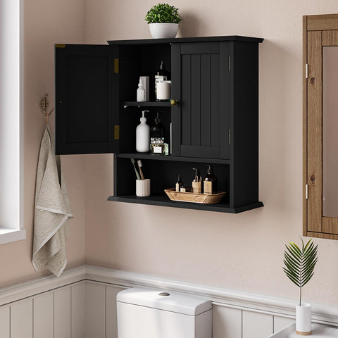 Smuxee black wall cabinet front doors keep items neatly hidden behind doors