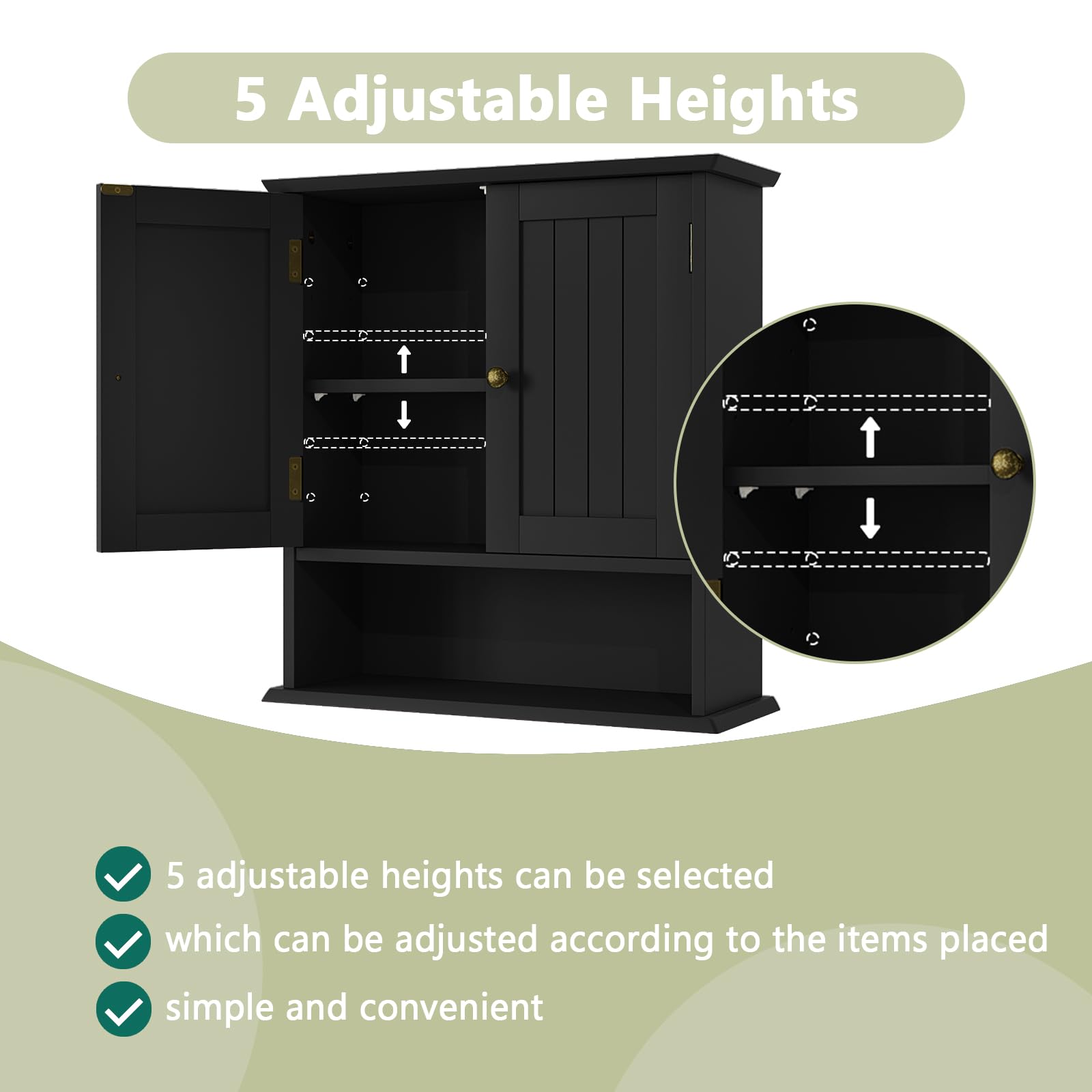 Smuxee black wall cabinet interior adjustable shelves for customizable organization
