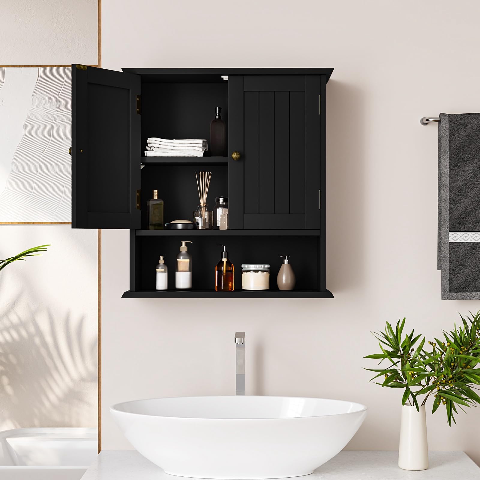 Smuxee black wall cabinet perfect for laundry room supply storage