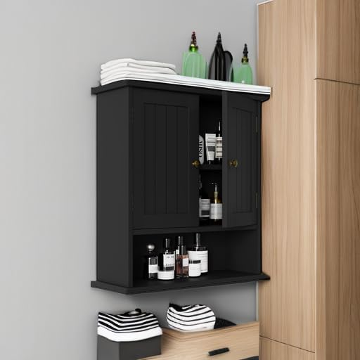 Smuxee black wall cabinet MDF finish adds a sleek, durable look