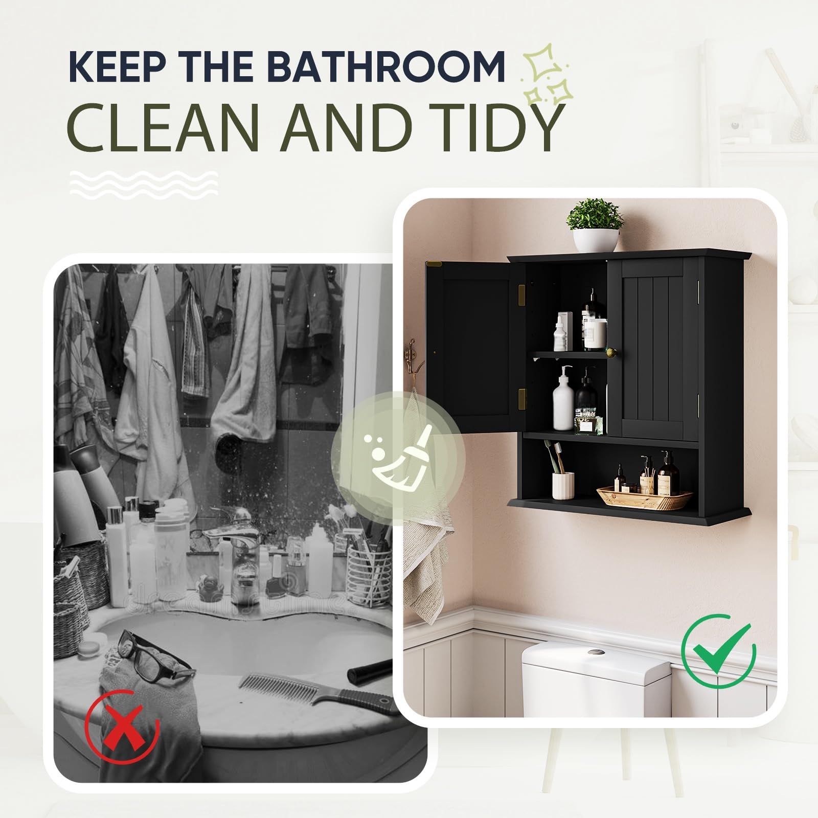 Smuxee black wall cabinet wall-mounted design saves floor space
