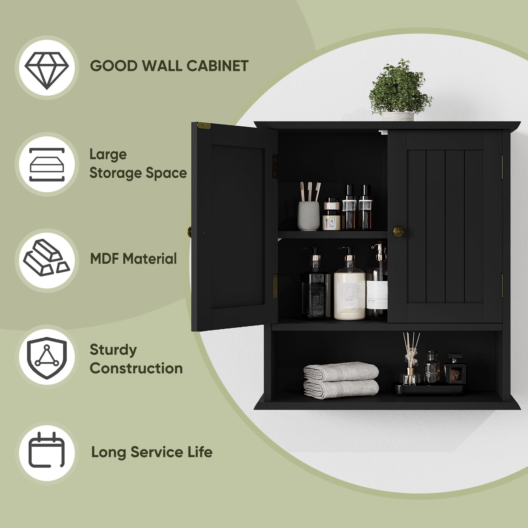 Smuxee black wall cabinet waterproof finish resists moisture and wear