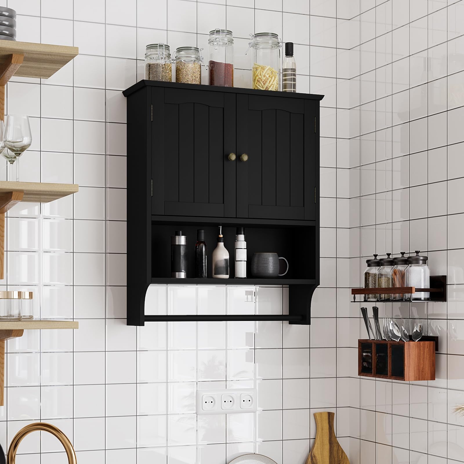 Smuxee durable wall cabinet with adjustable shelves keeps essentials in reach