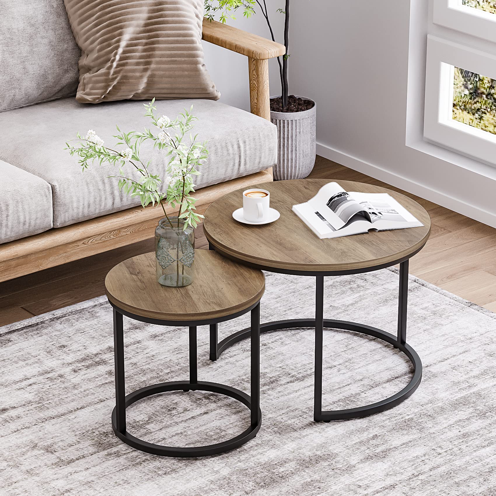 Smuxee Nesting Coffee Table Large Round Wood Top provides extra surface space