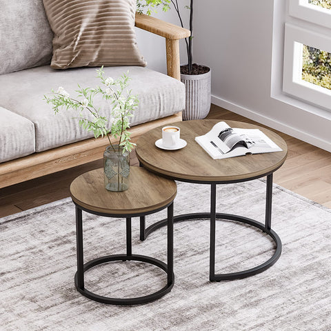 Smuxee Nesting Coffee Table Large Round Wood Top provides extra surface space