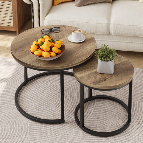 Smuxee Nesting Coffee Table Small Round Wood Top for space-saving living rooms
