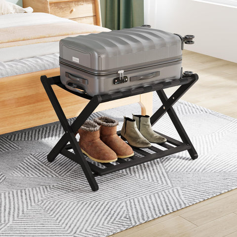 Smuxee under-bed luggage rack keeps luggage elevated and clutter-free.