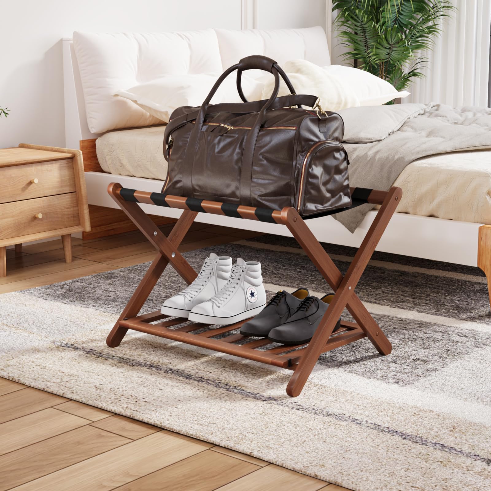 Smuxee under bed storage solution keeps luggage off the floor